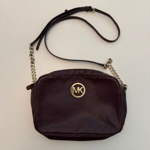 Michael Kors Crossbody Bag Leather‎ Chain Strap Plum Purple Purse